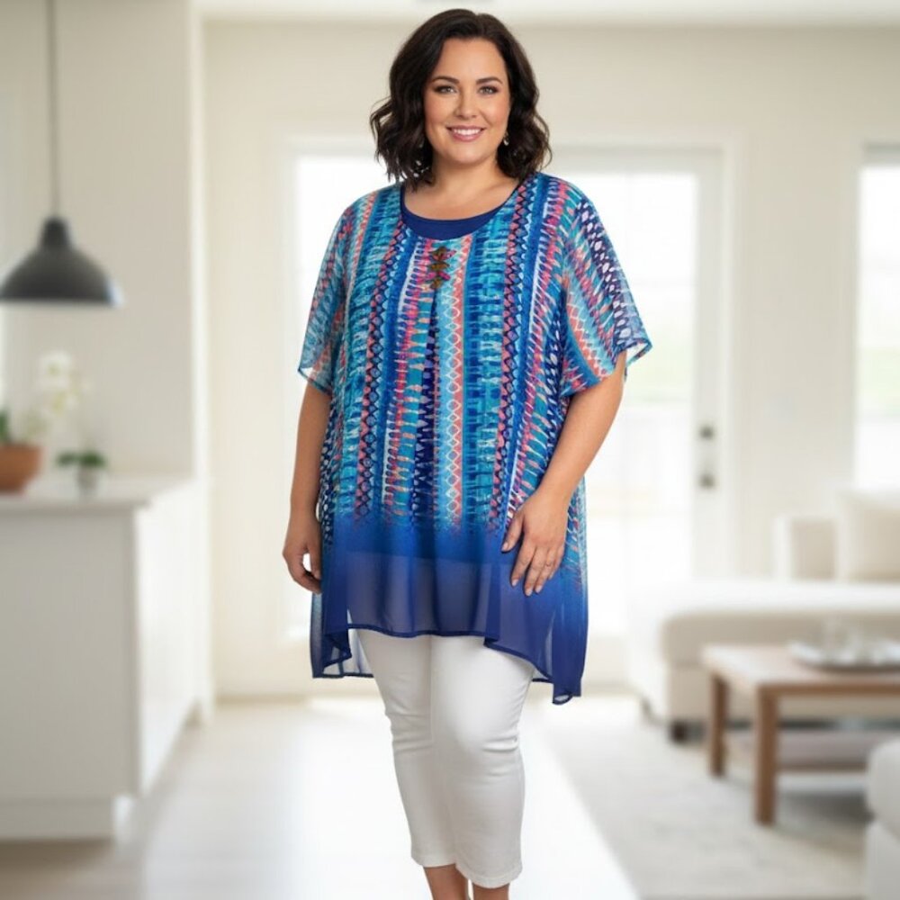 🔥🔥🔥Ruby Red Wonen's Layered Pancho Top Blouse